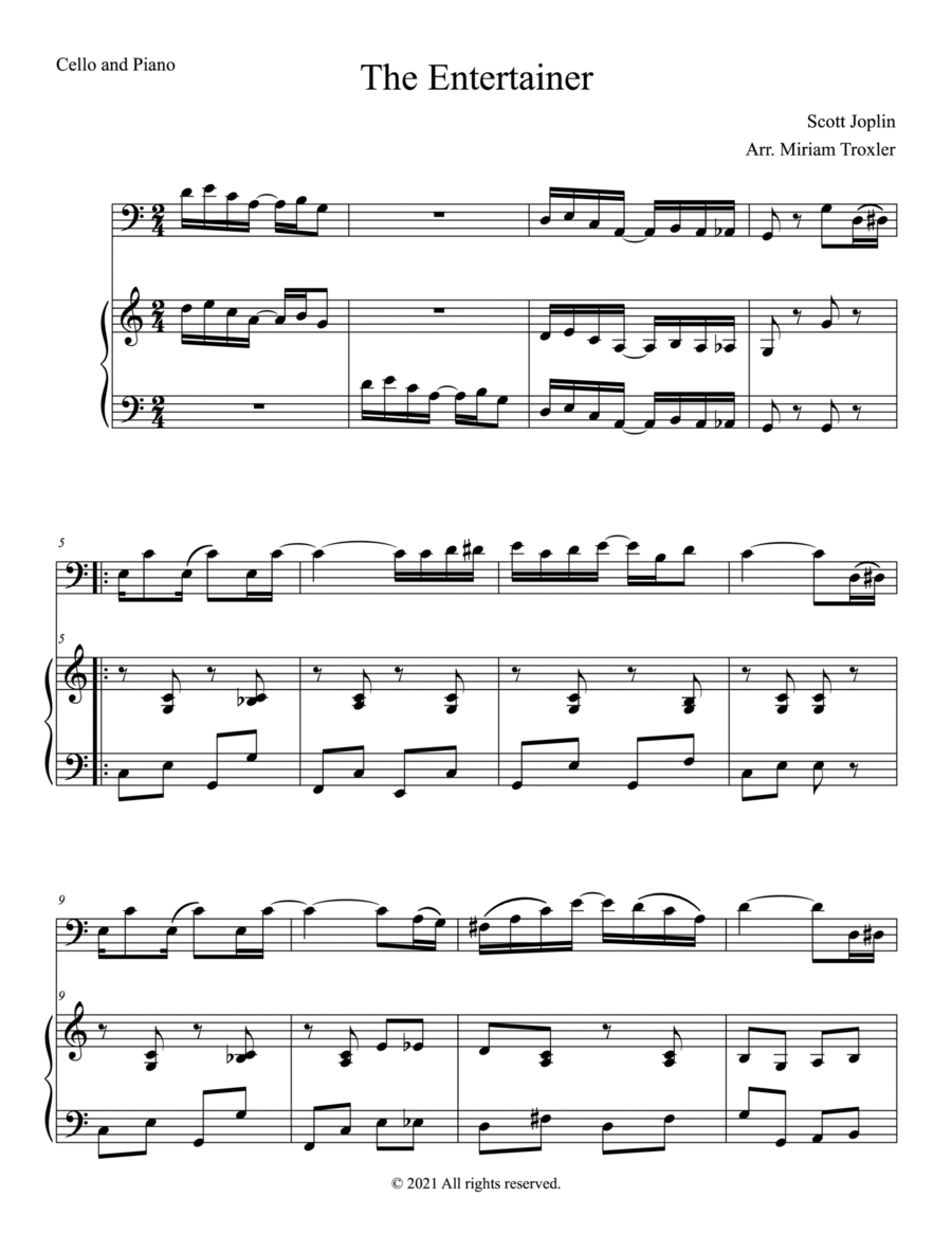 The Entertainer Duet for Cello and Piano Piano scores gallery preview page 1