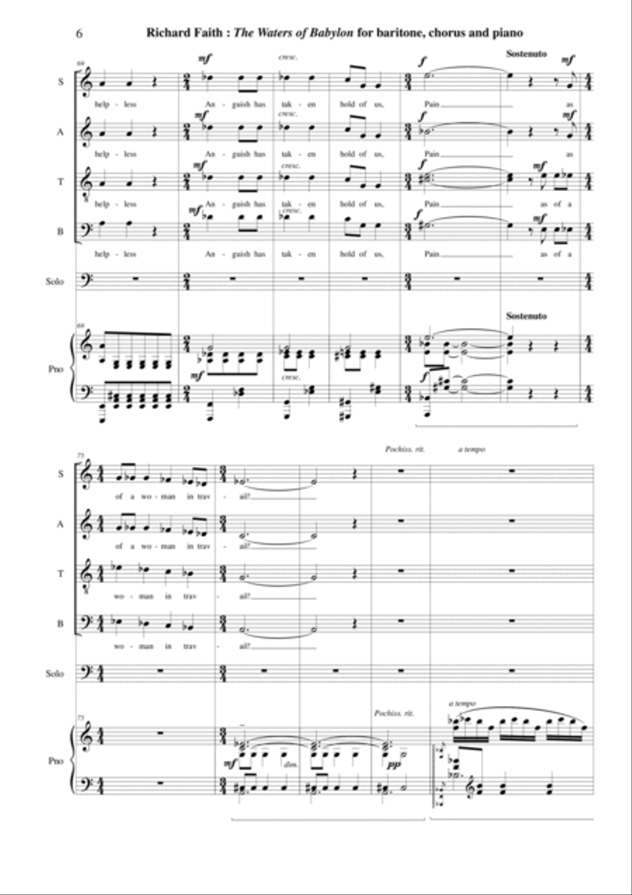 Richard Faith: The Waters of Babylon for baritone, SATB mixed chorus and piano: piano-vocal score 4-Part scores gallery preview page 6