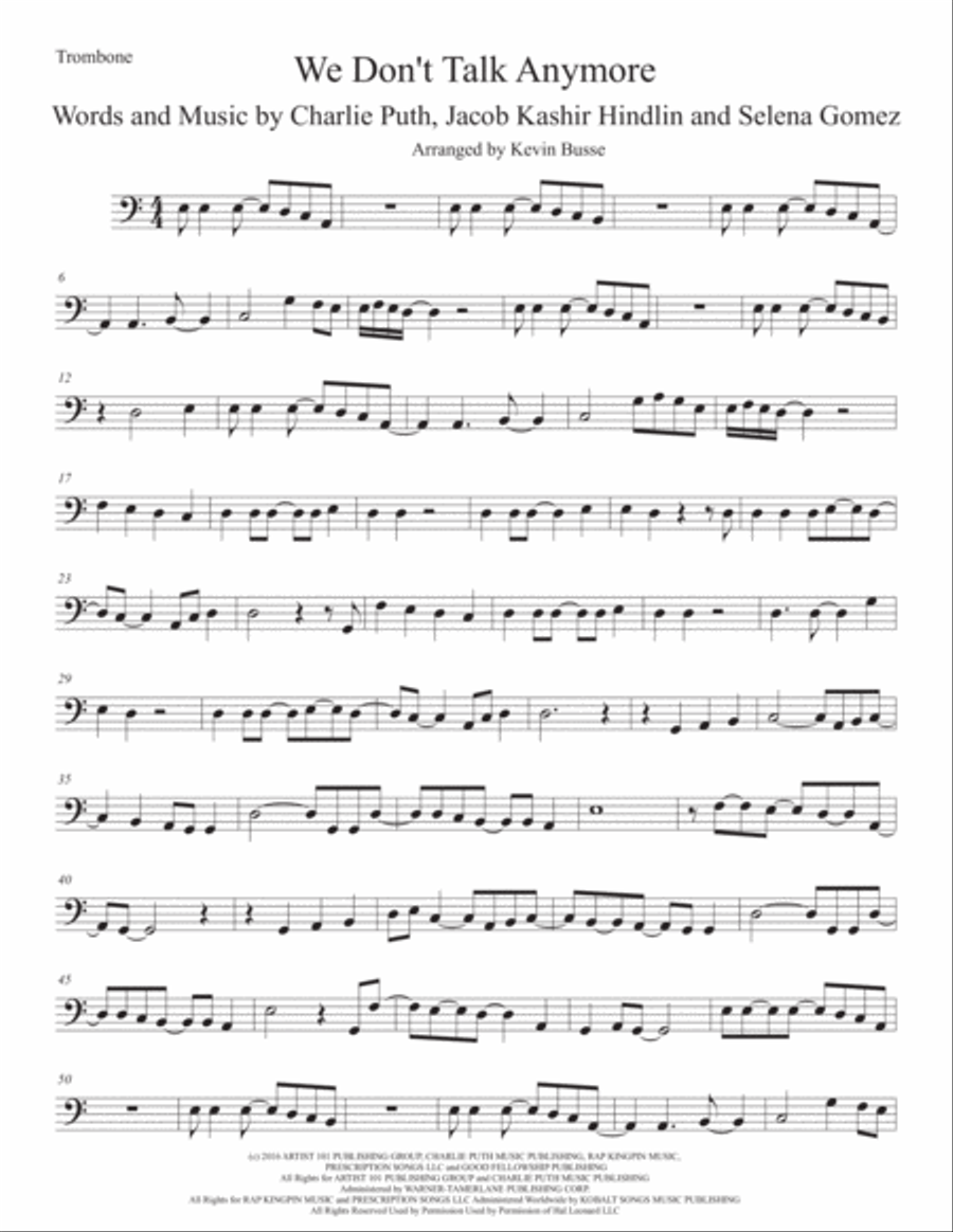 We Don't Talk Anymore Trombone Solo scores gallery preview page 1