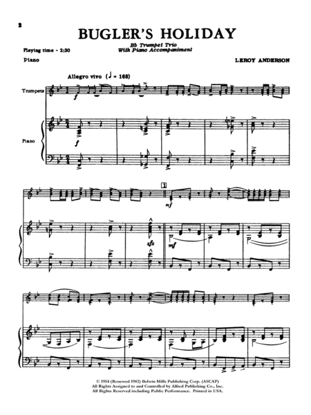 Bugler's Holiday by Leroy Anderson Small Ensemble - Sheet Music