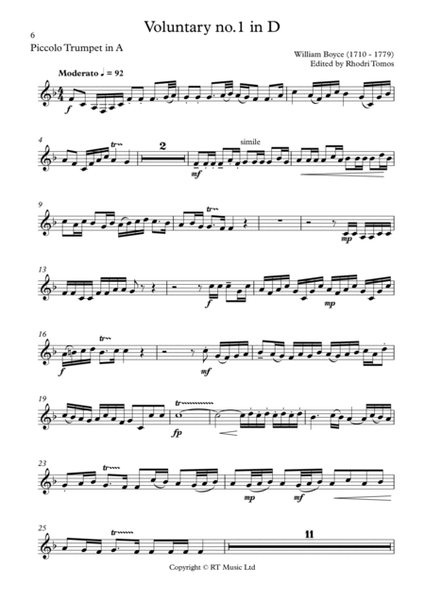 Boyce - Voluntary no.1 in D - trumpet solo parts