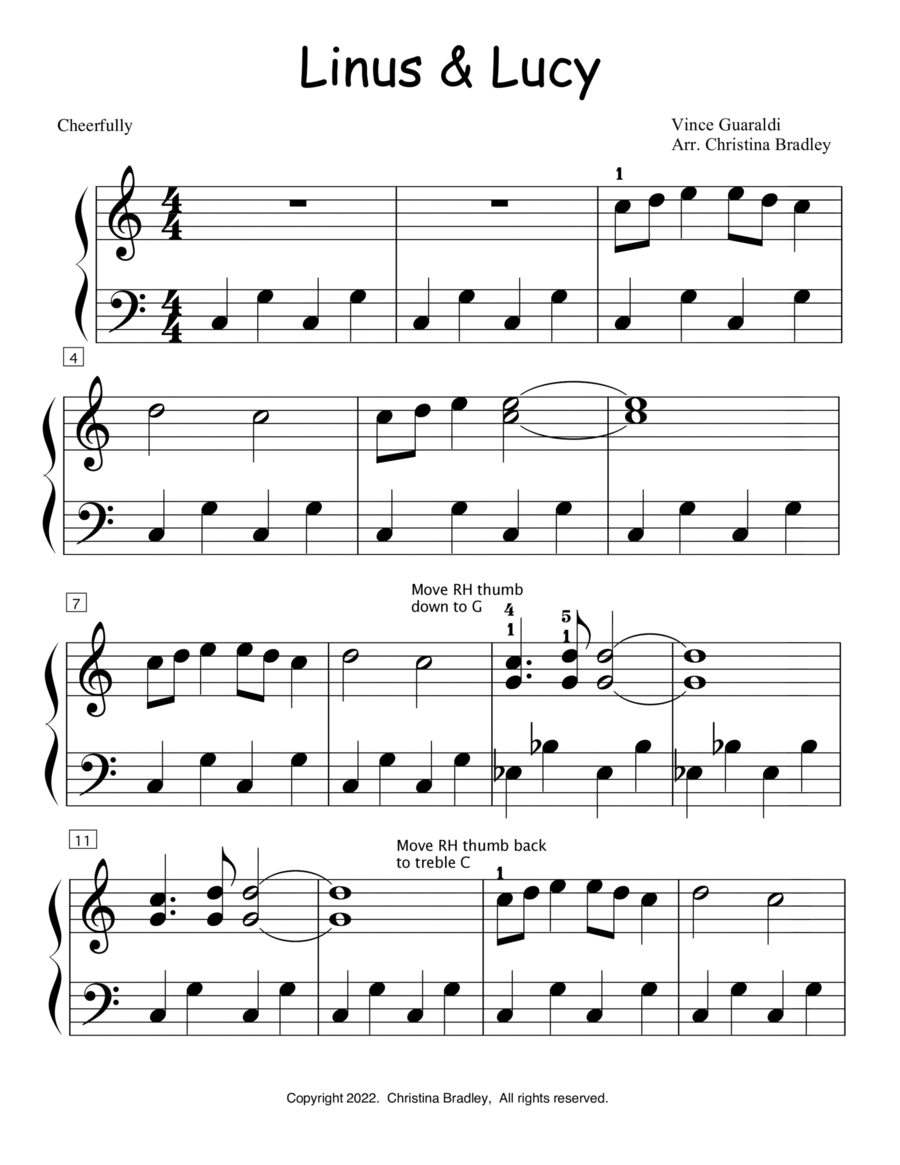 Linus And Lucy Easy Piano scores gallery preview page 1