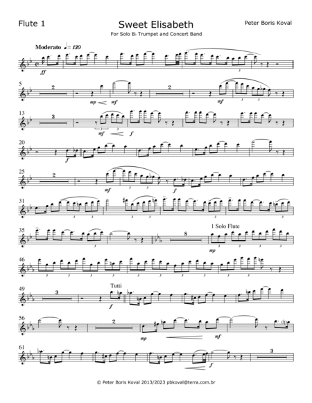 Sweet Elisabeth, arranged for Solo B flat Trumpet and Concert Band Letter Size image number null