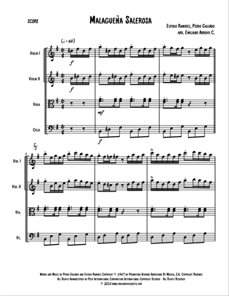 Malaguena Salerosa String Quartet scores gallery preview page 2