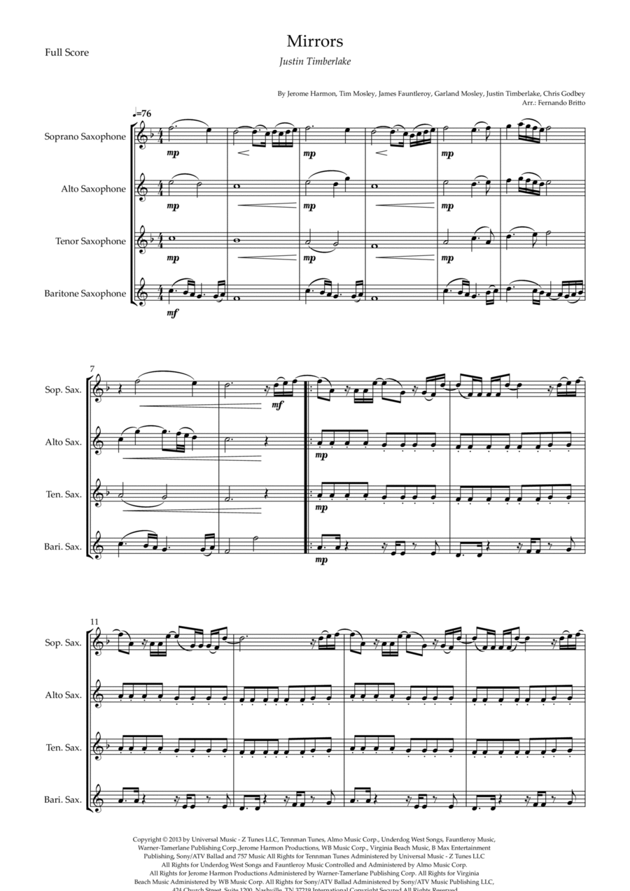 Mirrors Saxophone Quartet scores gallery preview page 1