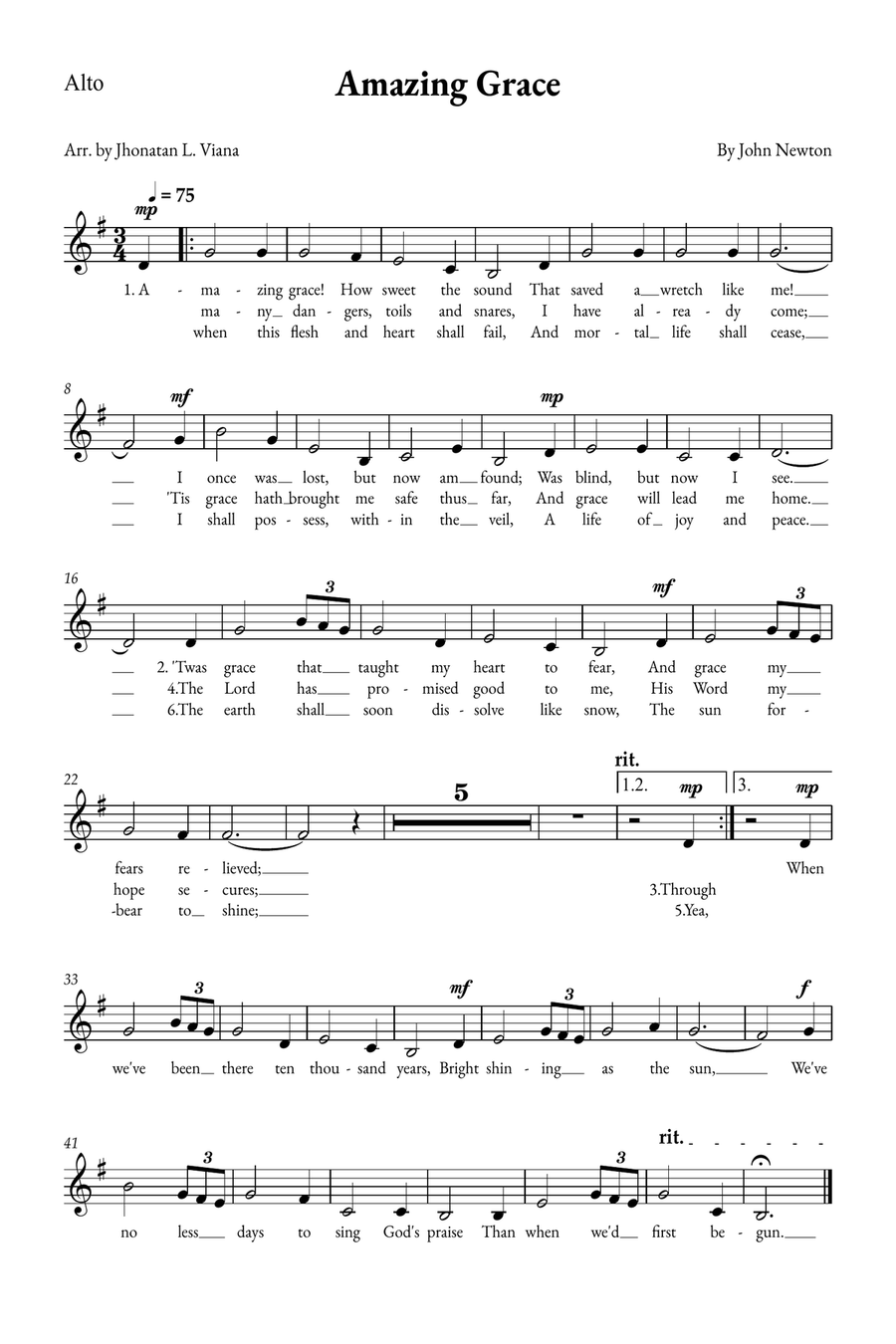 Amazing Grace 4-Part scores gallery preview page 6