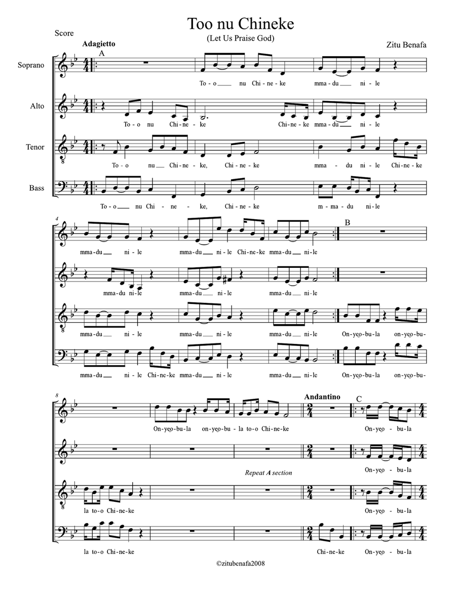 Too nu Chineke 4-Part scores gallery preview page 2