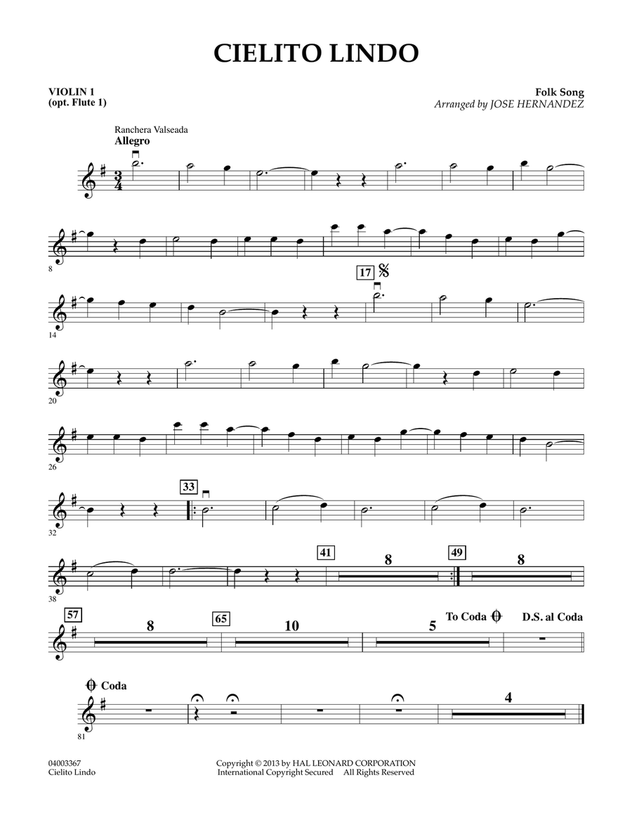 Cielito Lindo - Violin 1 Concert Band scores gallery preview page 1
