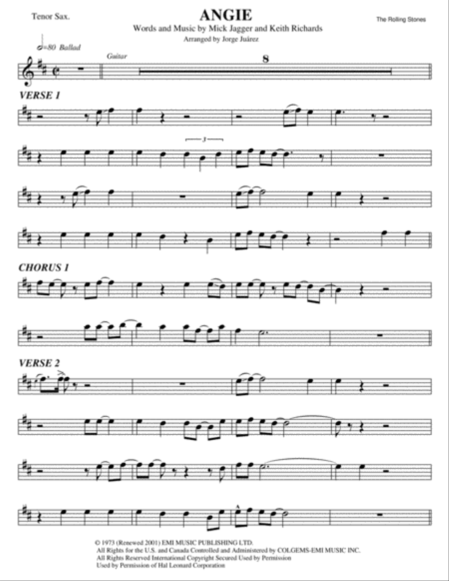 Angie Tenor Saxophone scores gallery preview page 1