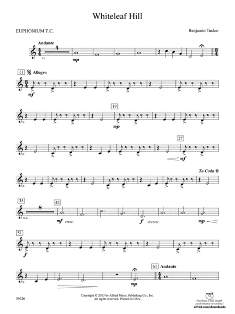 Whiteleaf Hill: Baritone T.C. Concert Band scores gallery preview page 1