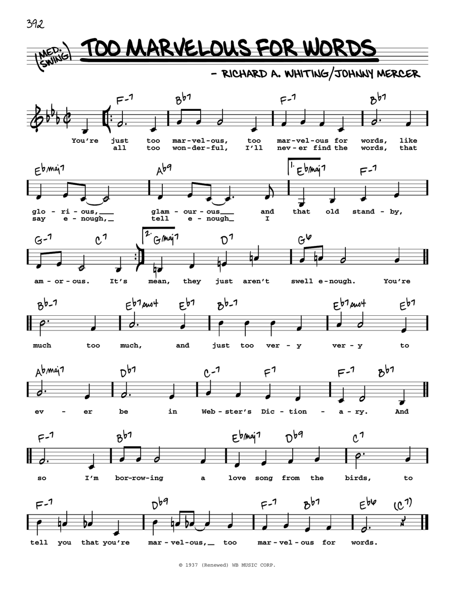 Too Marvelous For Words (Low Voice) Low Voice scores gallery preview page 1
