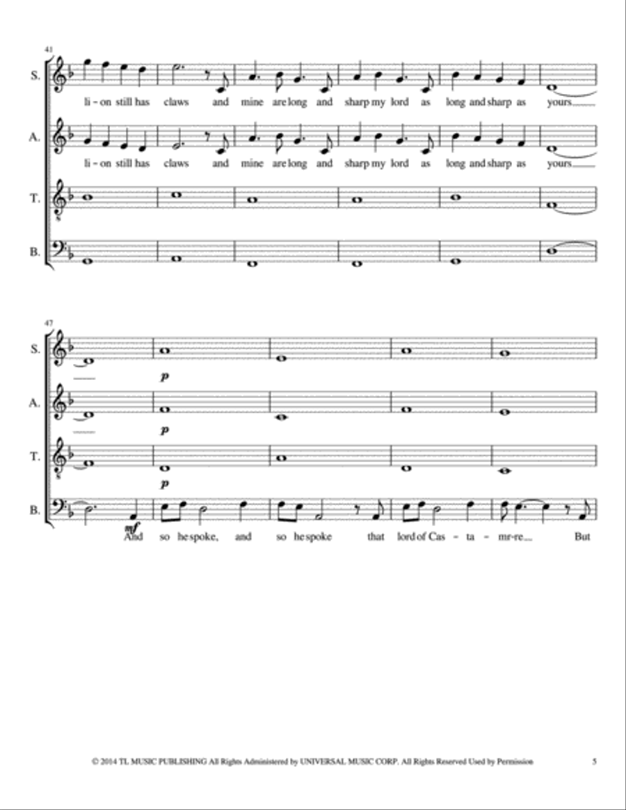 The Rains Of Castamere The Rains Of Castamere 4-Part scores gallery preview page 5