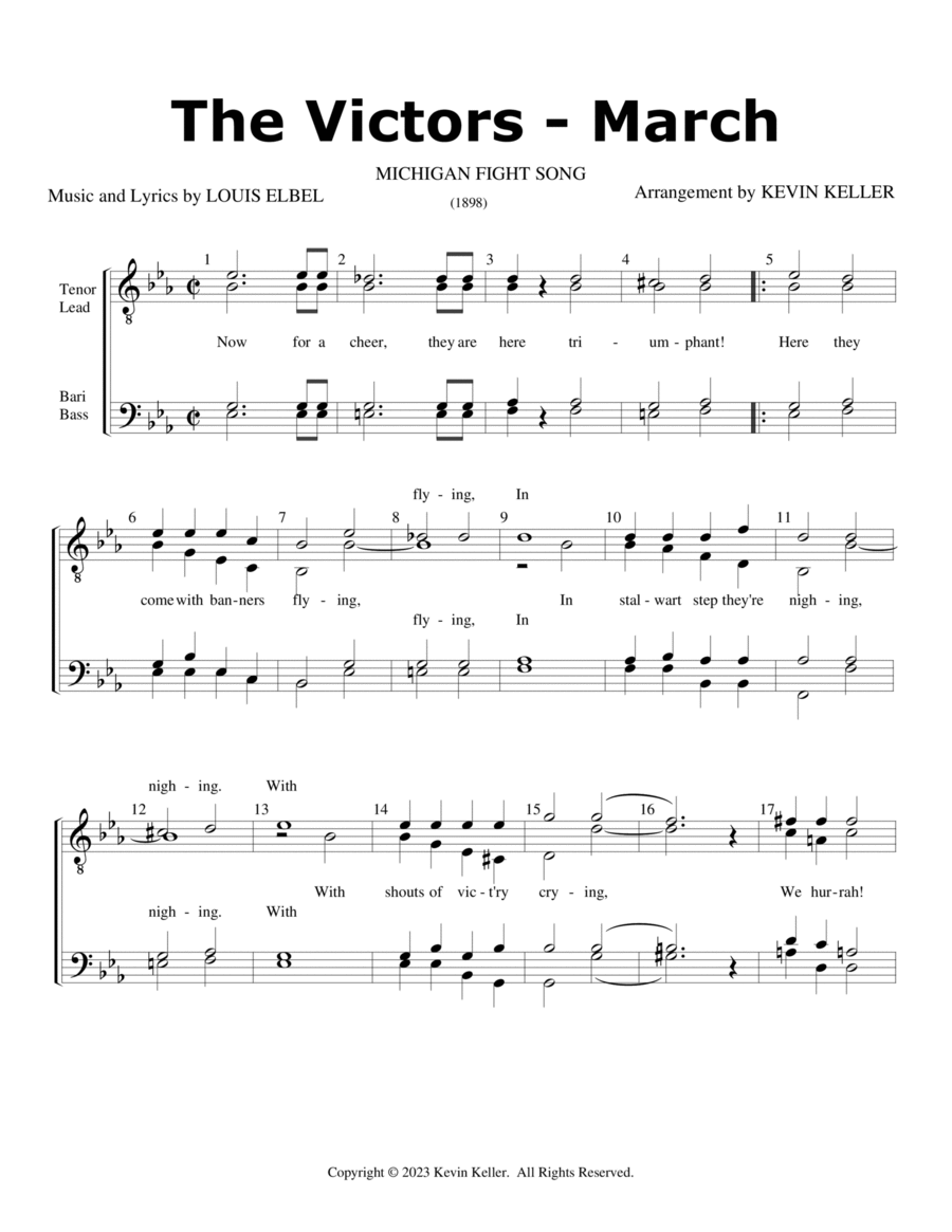 The Victors March (U of M Fight Song) TTBB scores gallery preview page 1