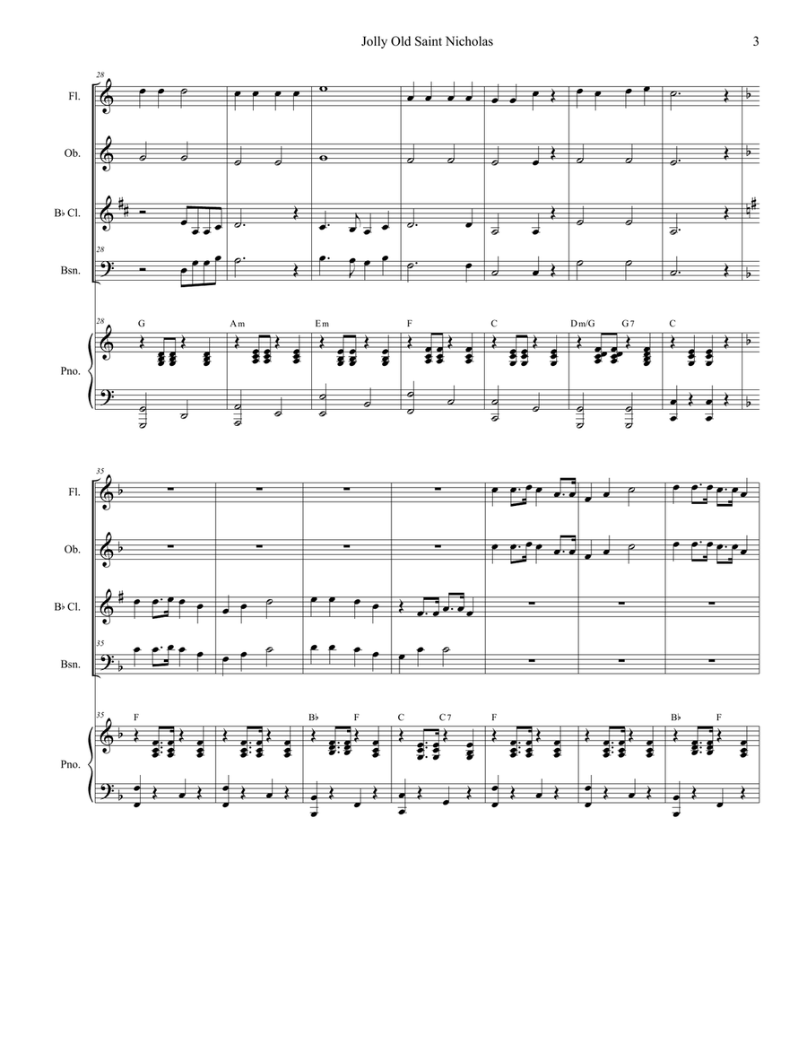 Jolly Old Saint Nicholas with Up On The Housetop (for Woodwind Quartet and Piano) Woodwind Quartet scores gallery preview page 4
