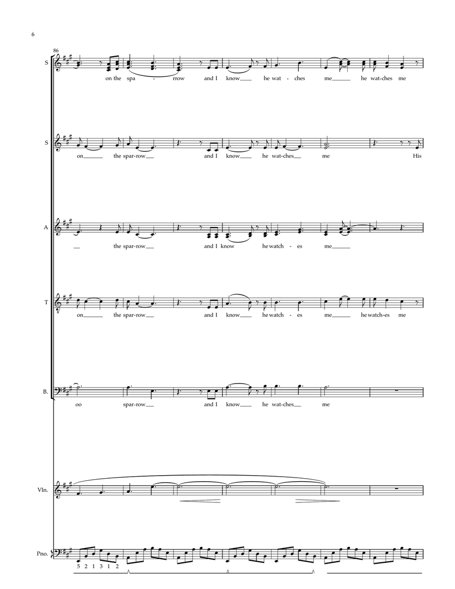 His Eye Is On The Sparrow 4-Part scores gallery preview page 6