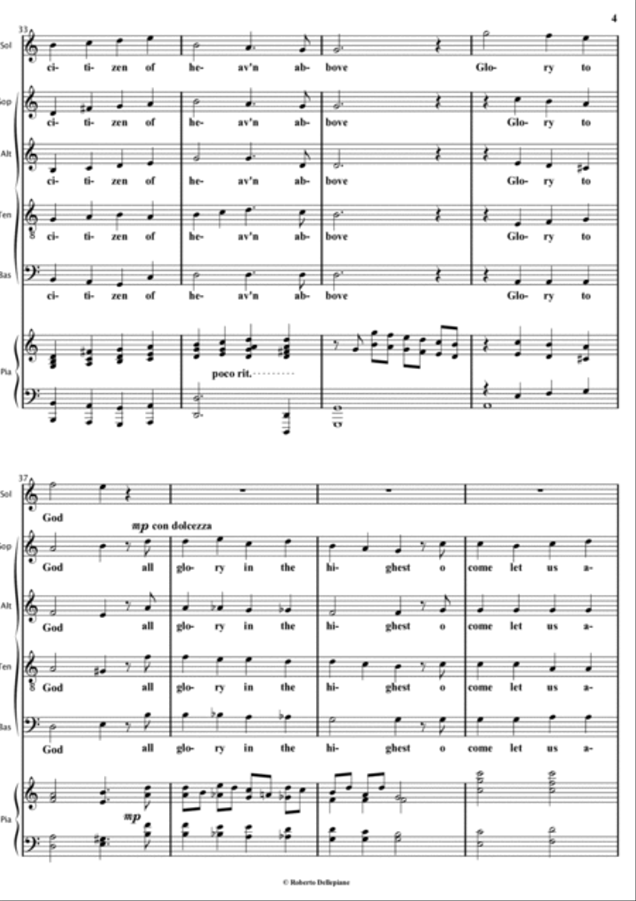 O Come All Ye Faithful (Adeste Fideles) for gospel choir a soloist and piano 4-Part scores gallery preview page 4