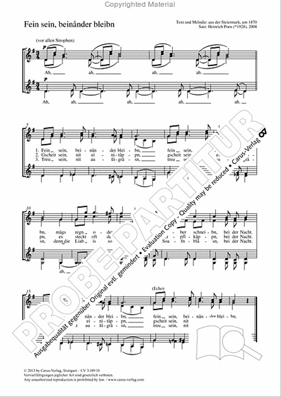 Fein sein, beinander bleibn SSAA scores gallery preview page 2