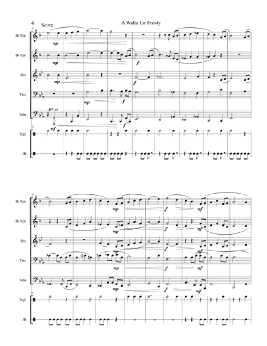 A Waltz for Frosty for Brass Quintet (with optional percussion) Brass Ensemble scores gallery preview page 5