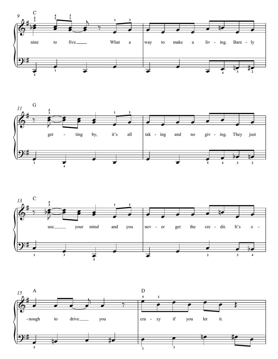 Nine To Five Easy Piano scores gallery preview page 2