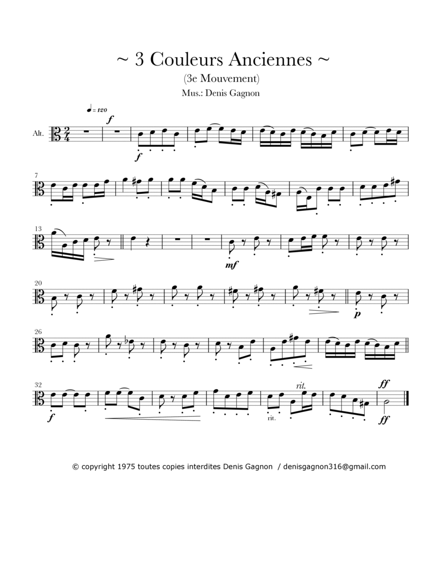 3 Couleurs anciennes / pour quatuor à cordes / (3e mouvement) String Quartet scores gallery preview page 1