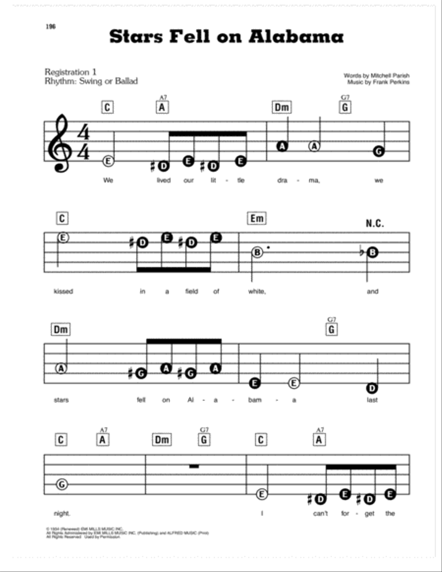 Stars Fell On Alabama Electronic Keyboard scores gallery preview page 1