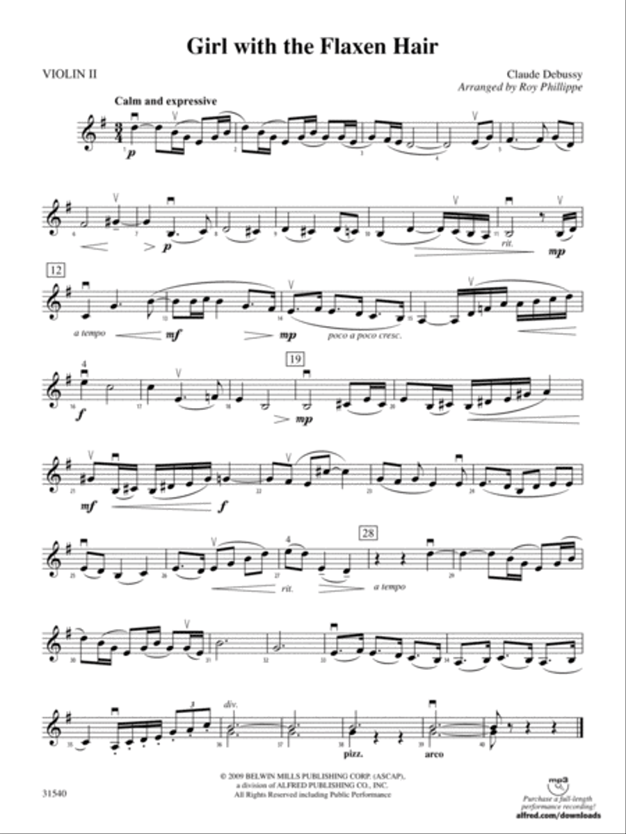 Girl with the Flaxen Hair: 2nd Violin Full Orchestra scores gallery preview page 1