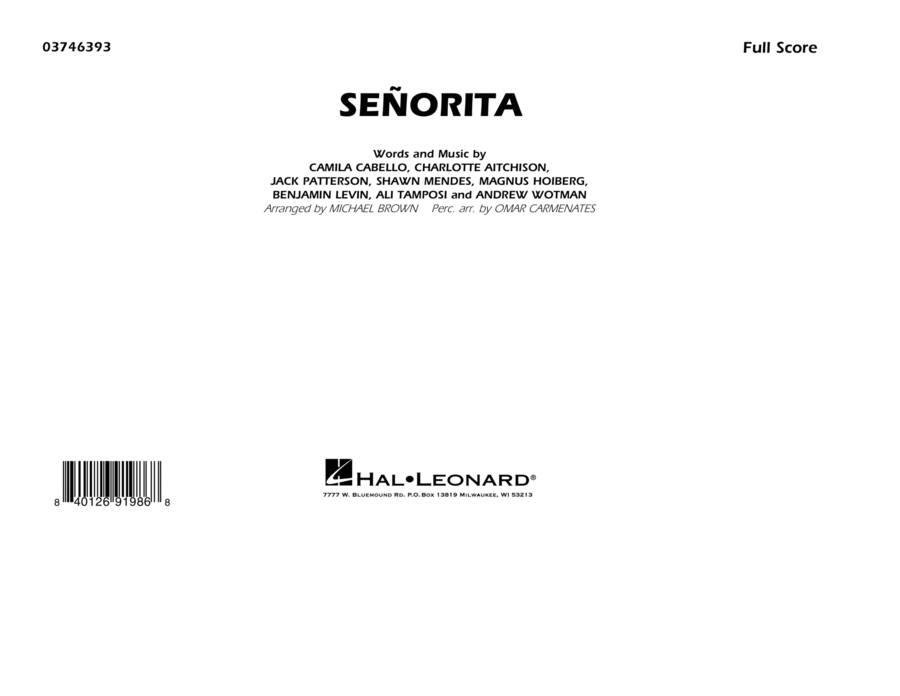 Señorita (arr. Carmenates and Brown) - Conductor Score (Full Score) Marching Band scores gallery preview page 1