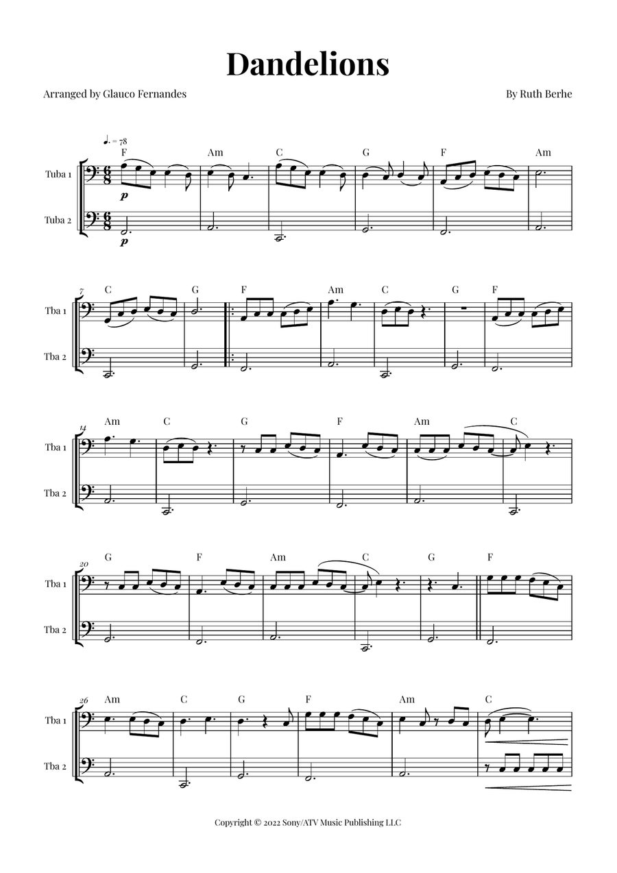 Dandelions Brass Duet scores gallery preview page 1