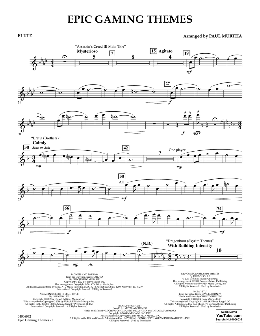 Epic Gaming Themes - Flute Concert Band scores gallery preview page 1