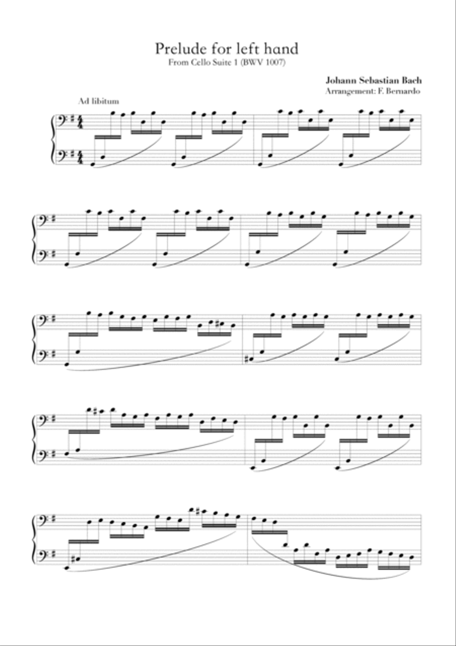 Prelude from Cello Suite BWV 1007 – Bach (Piano, left hand) Prelude from Cello Suite BWV 1007 – Bach (Piano, left hand) Piano Solo scores gallery preview page 2