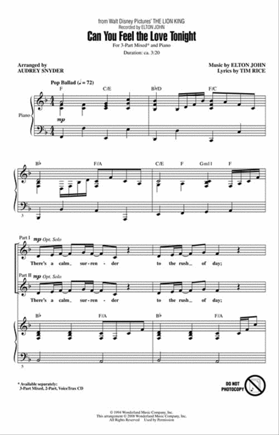 Can You Feel the Love Tonight Choir scores gallery preview page 2