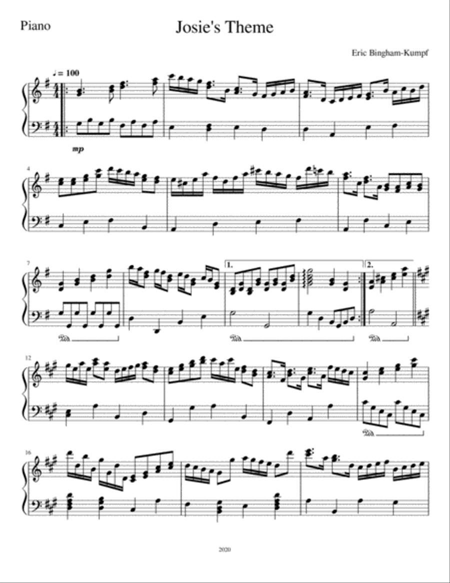 Josie's Theme Piano Solo scores gallery preview page 1