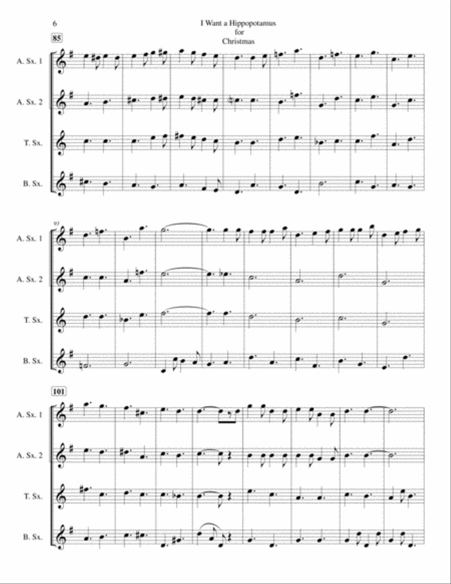 I Want A Hippopotamus For Christmas (Hippo The Hero) Woodwind Quartet scores gallery preview page 6