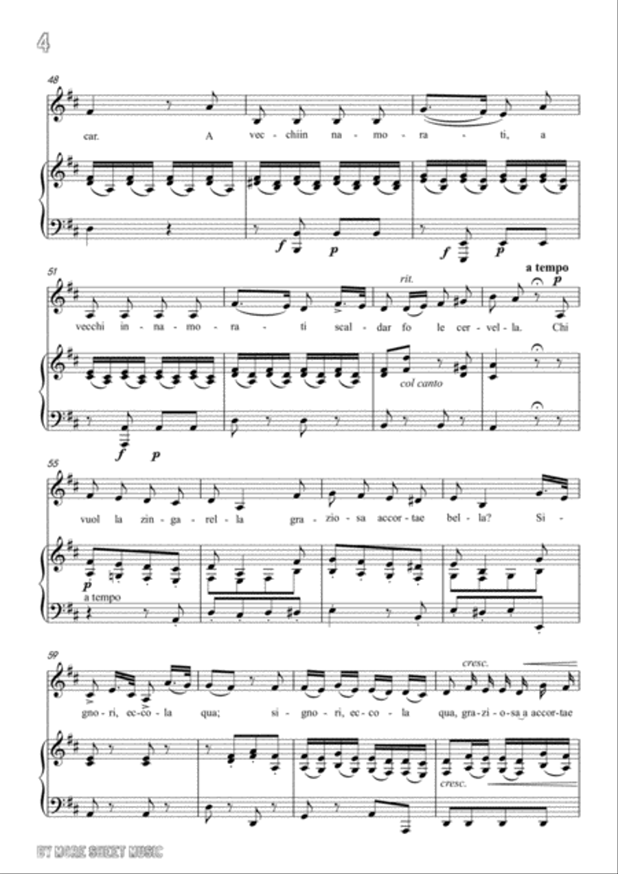 Paisiello-Chi Vuol la zingarella in D Major,for Voice and Piano Voice Solo scores gallery preview page 6