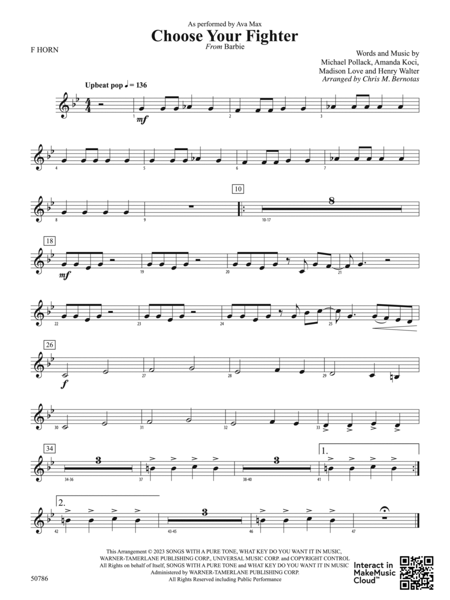 Choose Your Fighter: 1st F Horn Concert Band scores gallery preview page 1