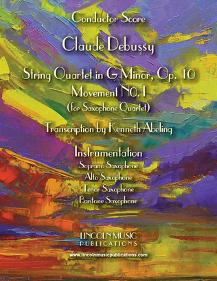 Book cover for Debussy - String Quartet in G minor, Op.10, Mvt I (for Saxophone Quartet SATB)