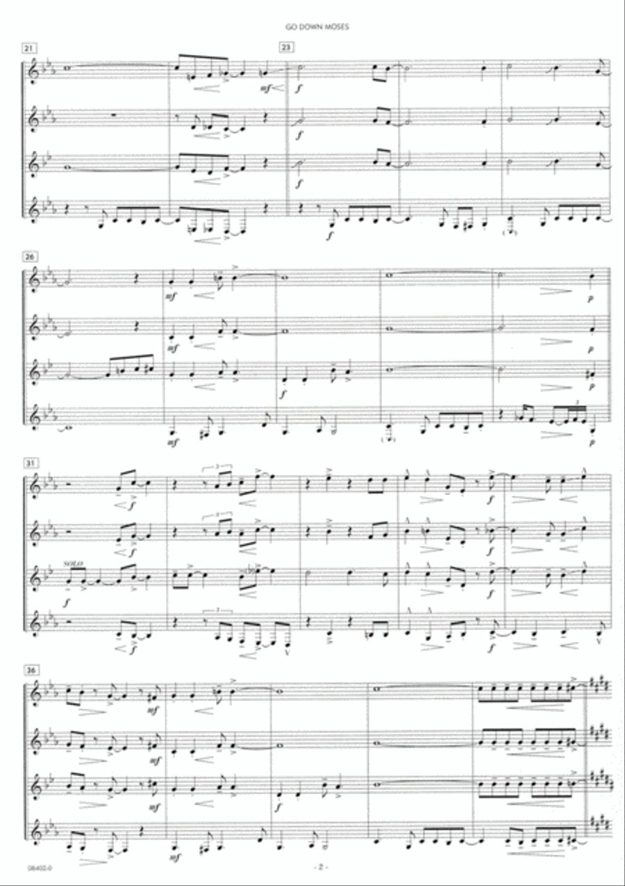 Go Down Moses Clarinet Quartet scores gallery preview page 3