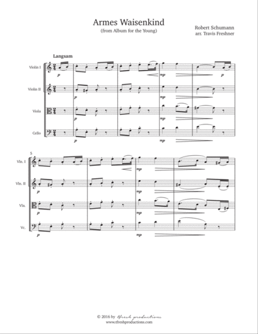 Armes Waisenkind (The Poor Orphan) String Quartet scores gallery preview page 1