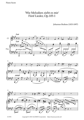 'Wie Melodien zieht es mir (It moves like a melody)' Op.105-1 for Clarinet & Piano