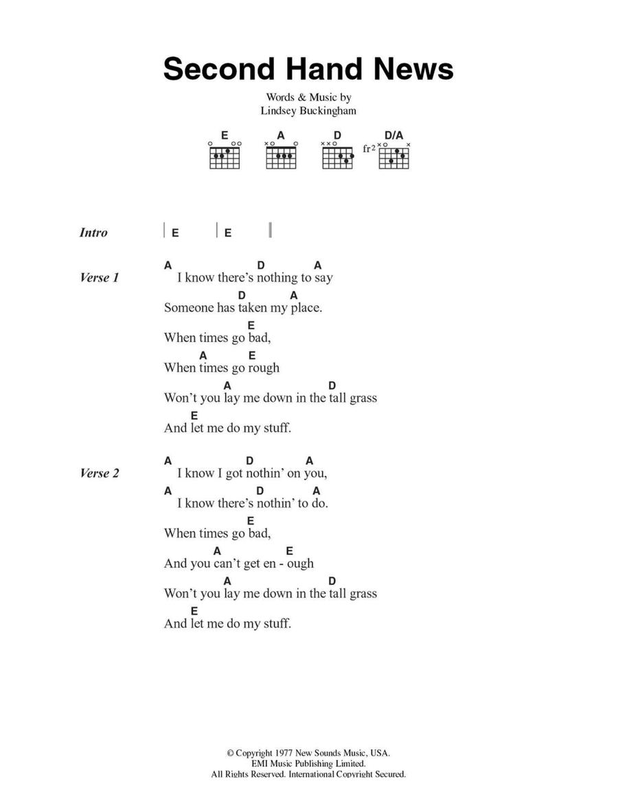 Second Hand News Easy Guitar scores gallery preview page 1