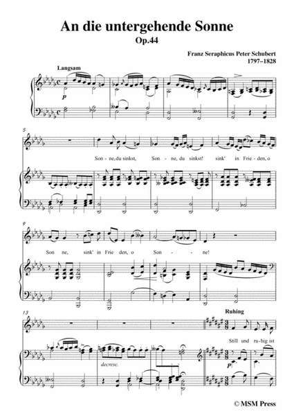 Schubert-An die untergehende Sonne,Op.44,in D flat Major,for Voice&Piano image number null