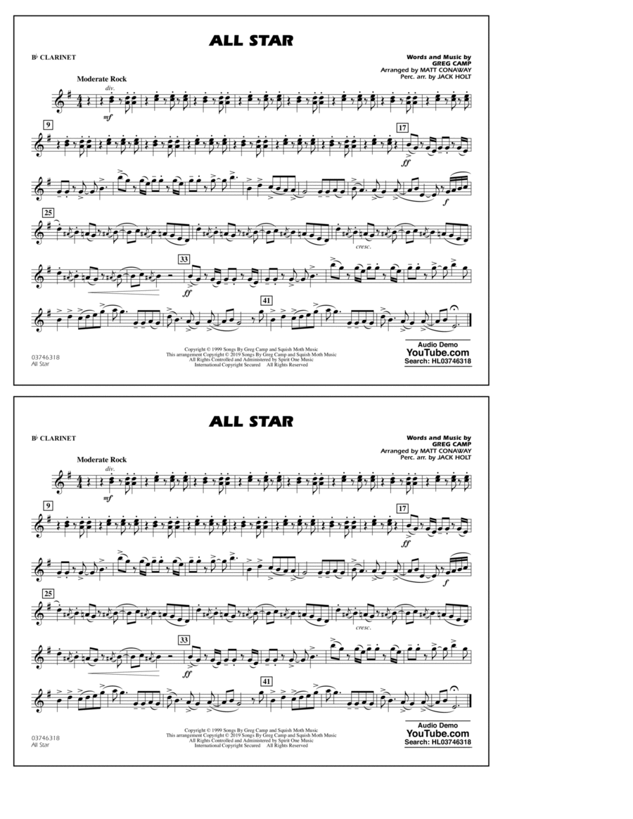 All Star (arr. Matt Conaway) - Bb Clarinet B-Flat Clarinet scores gallery preview page 1