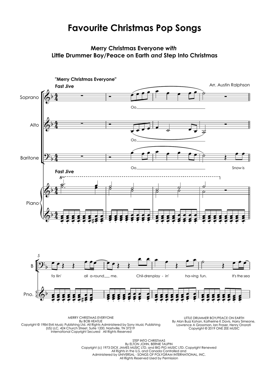 Medley: Merry Christmas Everyone with Little Drummer Boy/peace On Earth and Step Into Christmas Small Ensemble scores gallery preview page 3
