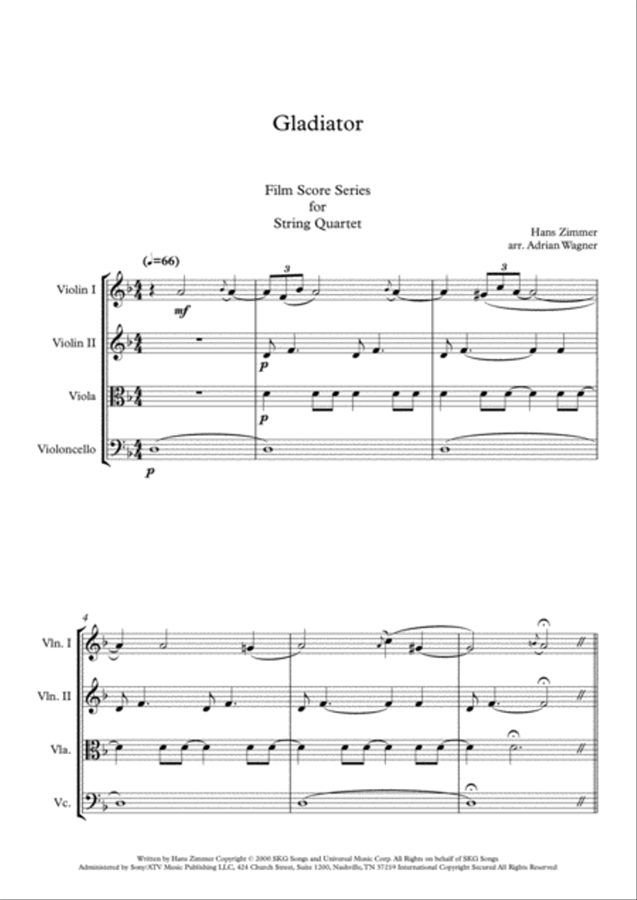 Gladiator Main Theme String Quartet scores gallery preview page 3