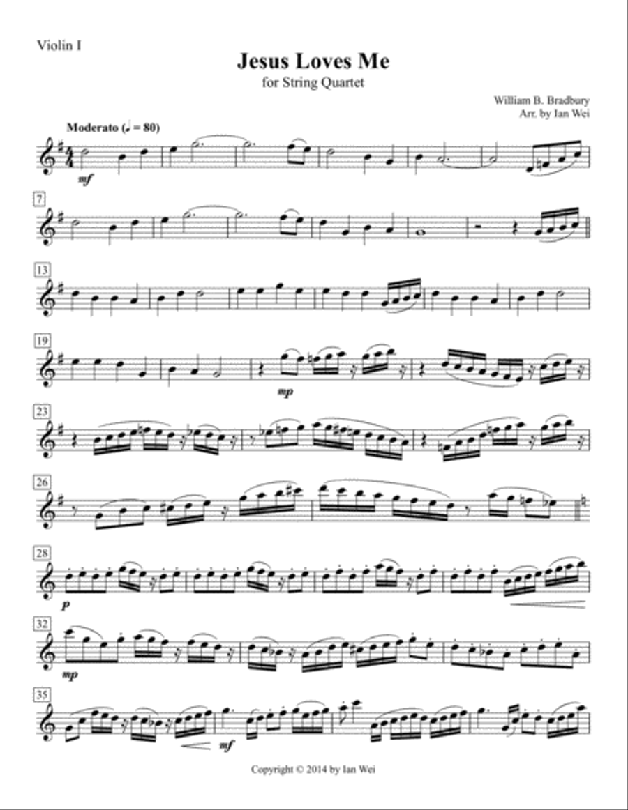 Jesus Loves Me for String Quartet String Quartet scores gallery preview page 1