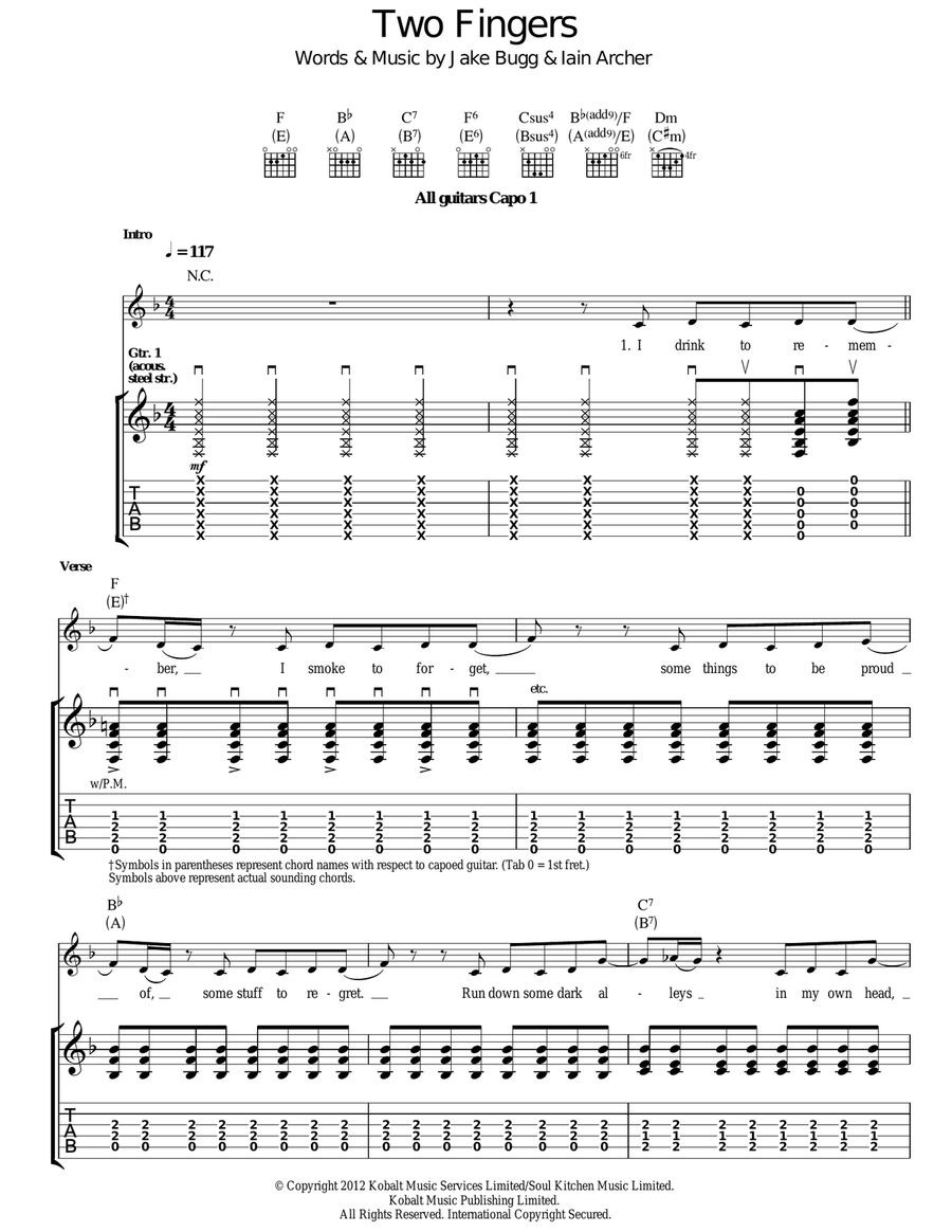 Two Fingers Guitar Tablature scores gallery preview page 1