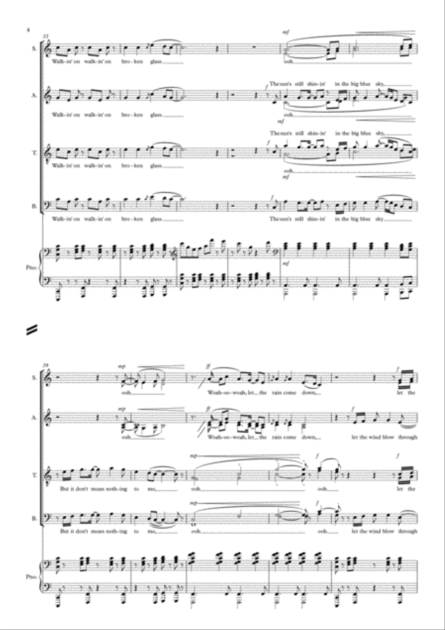 Walking On Broken Glass 4-Part scores gallery preview page 4
