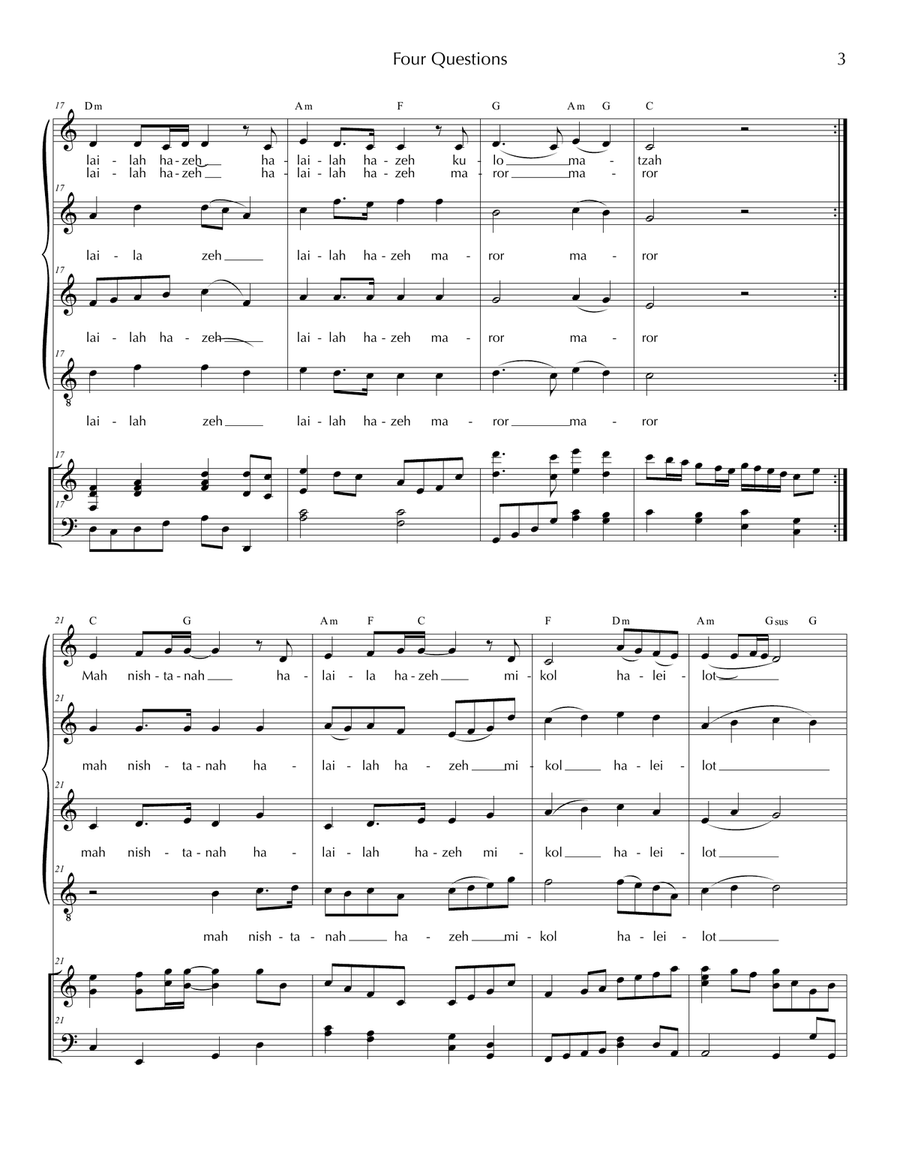 Four Questions Piano, Vocal scores gallery preview page 3