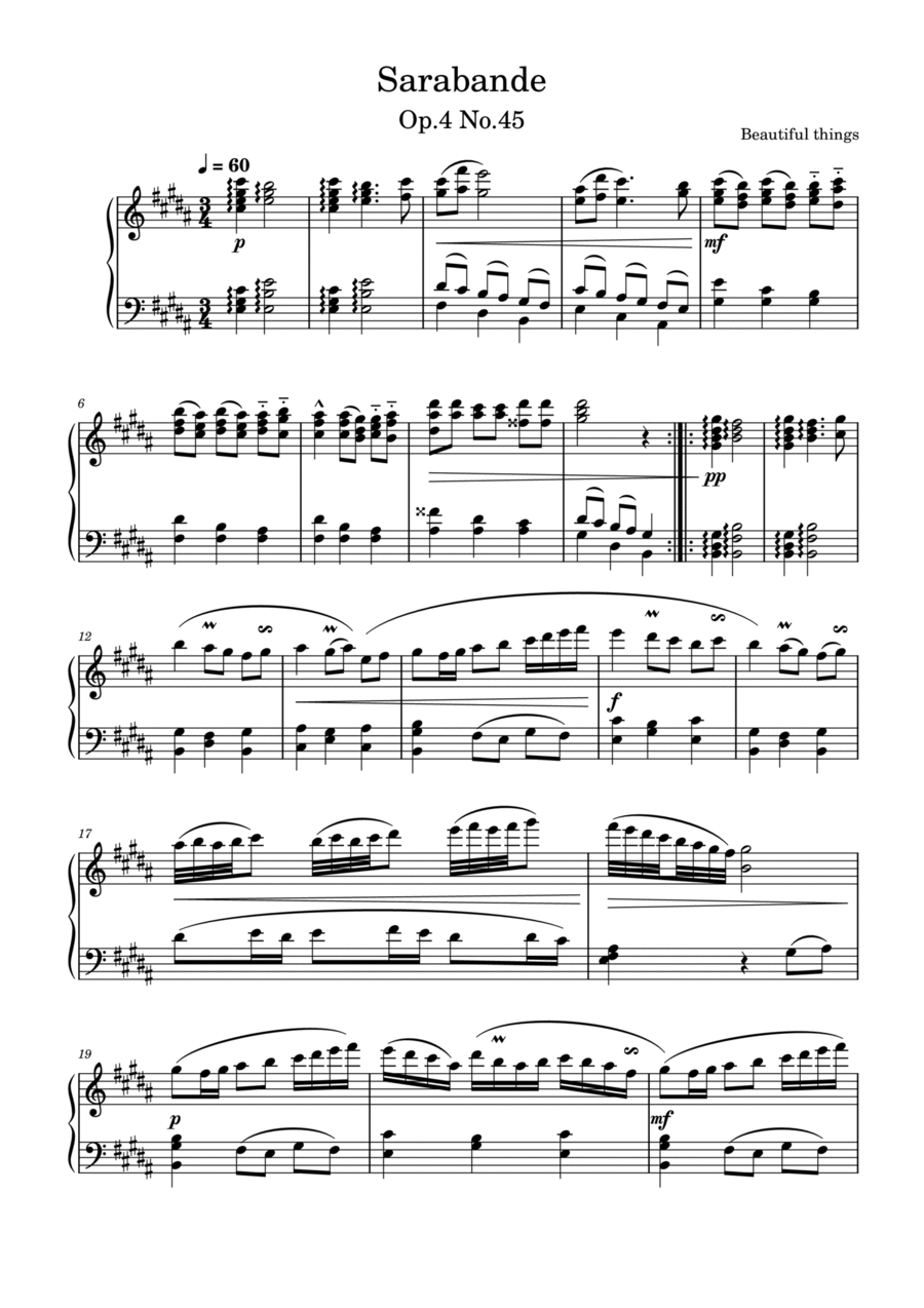 Sarabande-Beautiful things Op.4 No.45 Piano Solo scores gallery preview page 1
