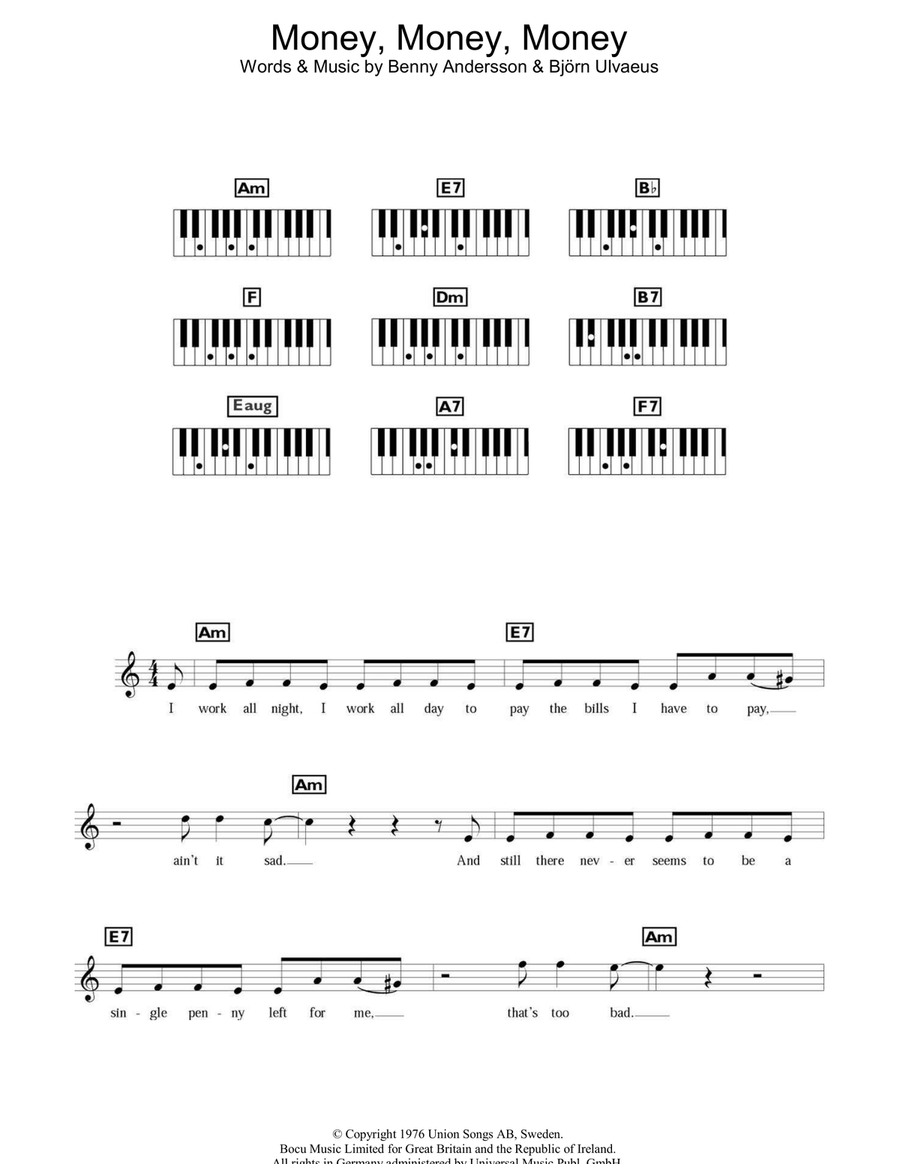Money, Money, Money Piano scores gallery preview page 1